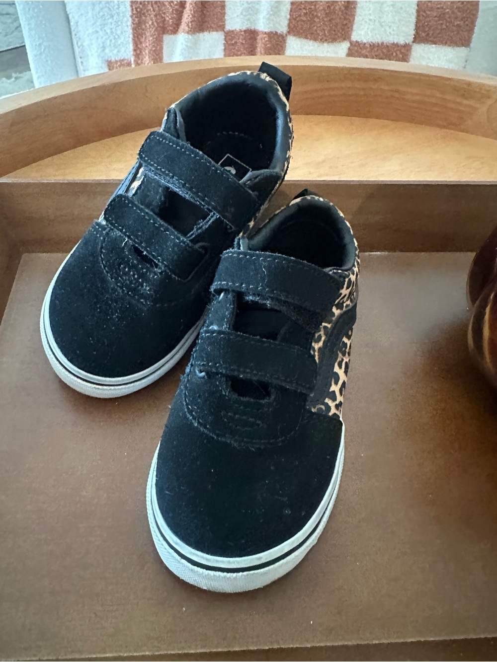 Vans Kids Black Sneakers with Leopard Accent